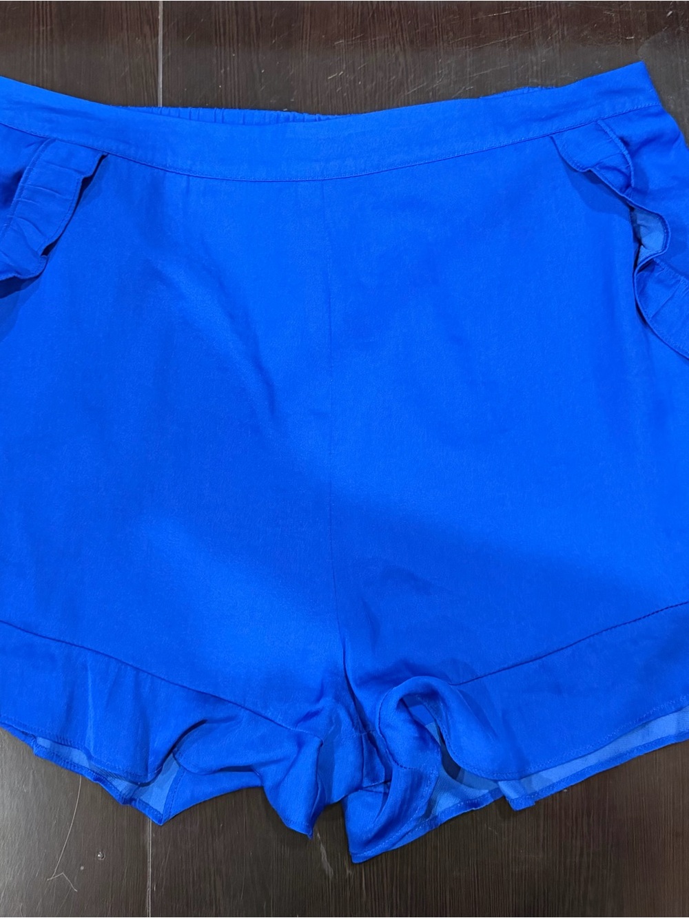 Naked Nebra - Women’s Royal Blue Ruffle Silk Hem Shorts